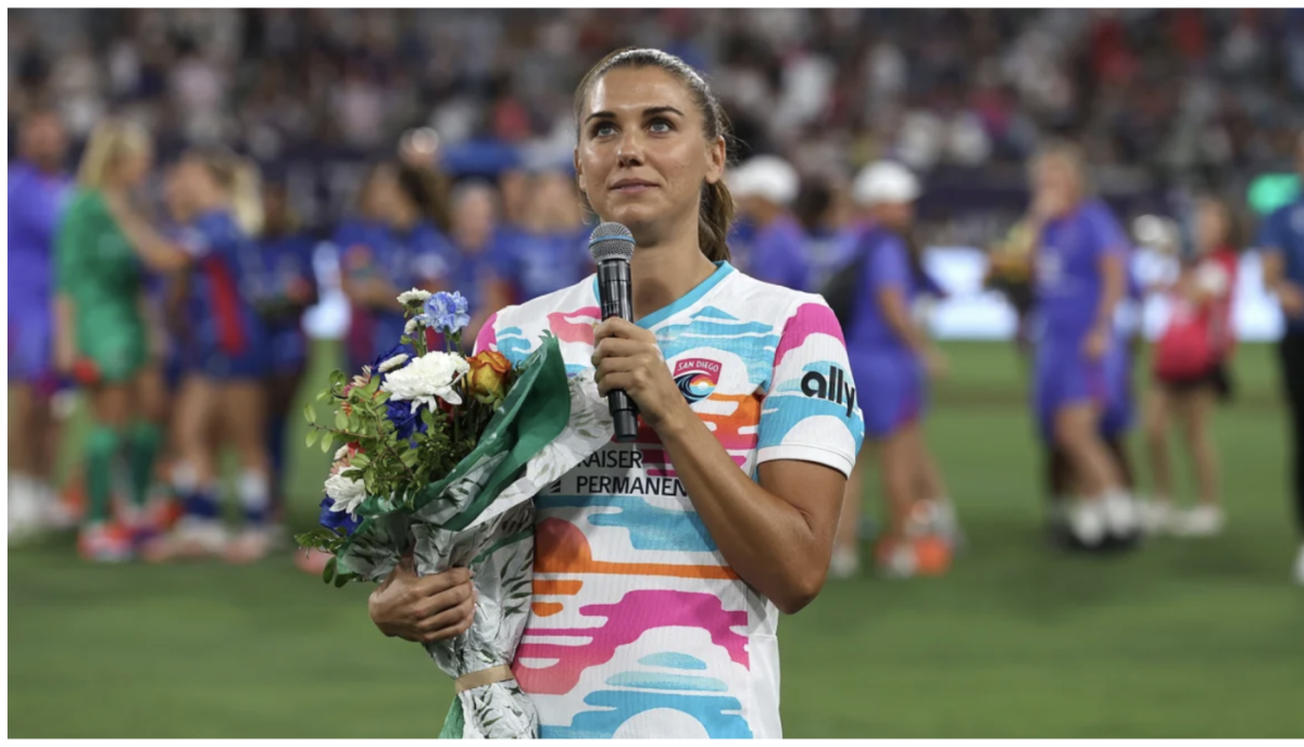 Alex Morgan says her final goodbyes to her soccer career during the 13th minute. She announced her retirement on September 5th. 